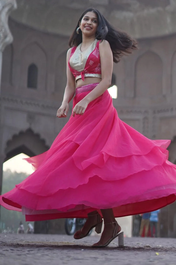 Pink Organza Skirt With Blouse and Jacket
