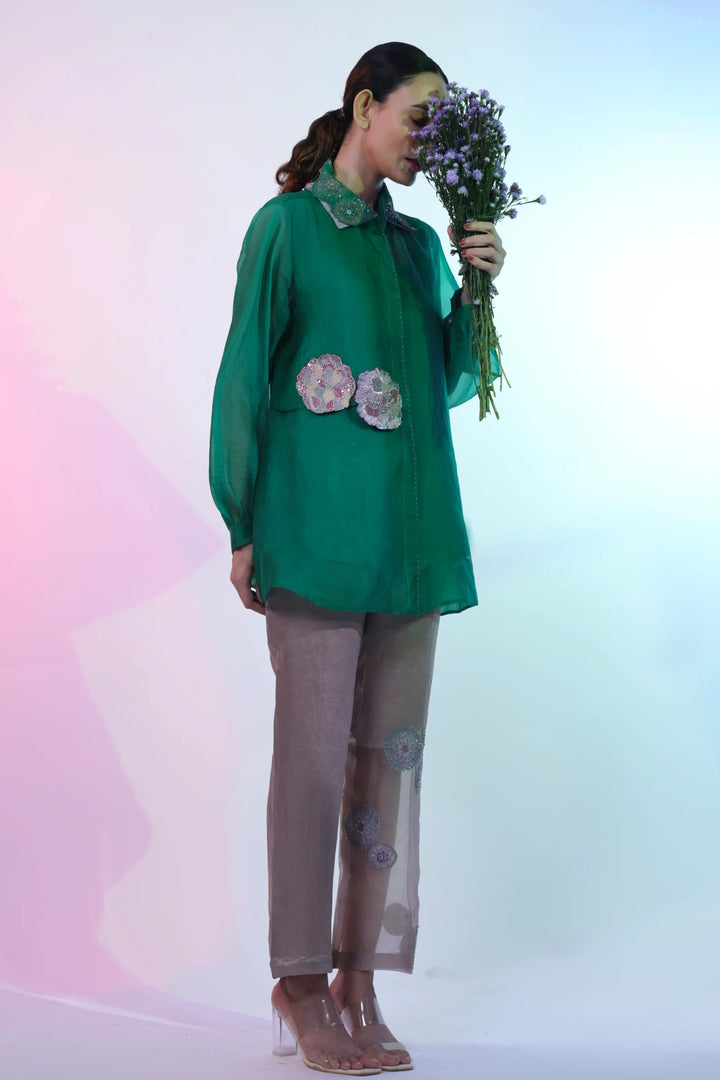 Green Organza Meadows Shirt