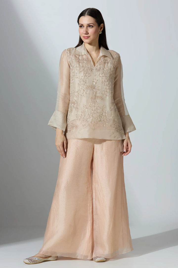 Nude Long Short Organza Shirt