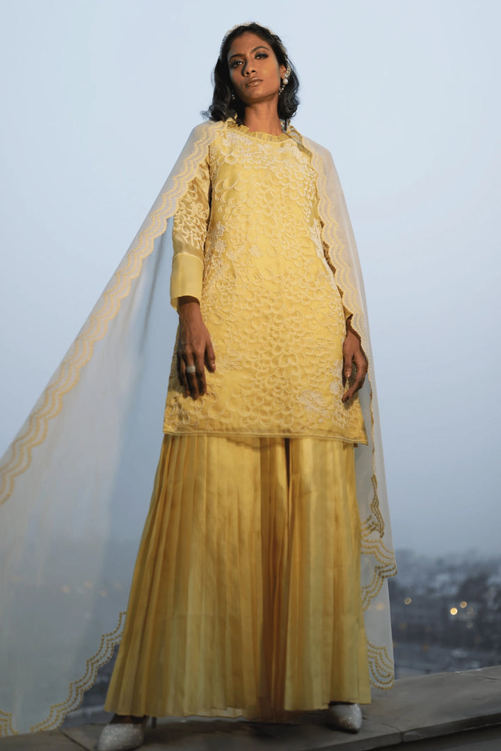 Yellow Organza Kurta With Pant and Dupatta