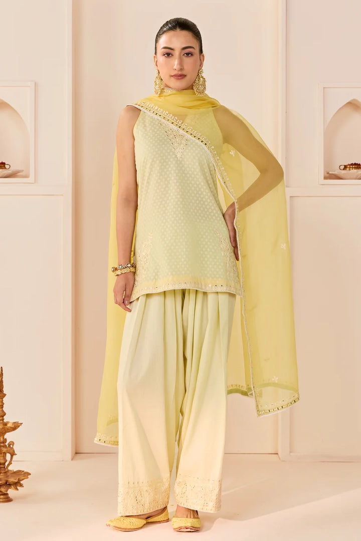 Miral - Mint Green Short Kurta With Farsi Salwar and dupatta