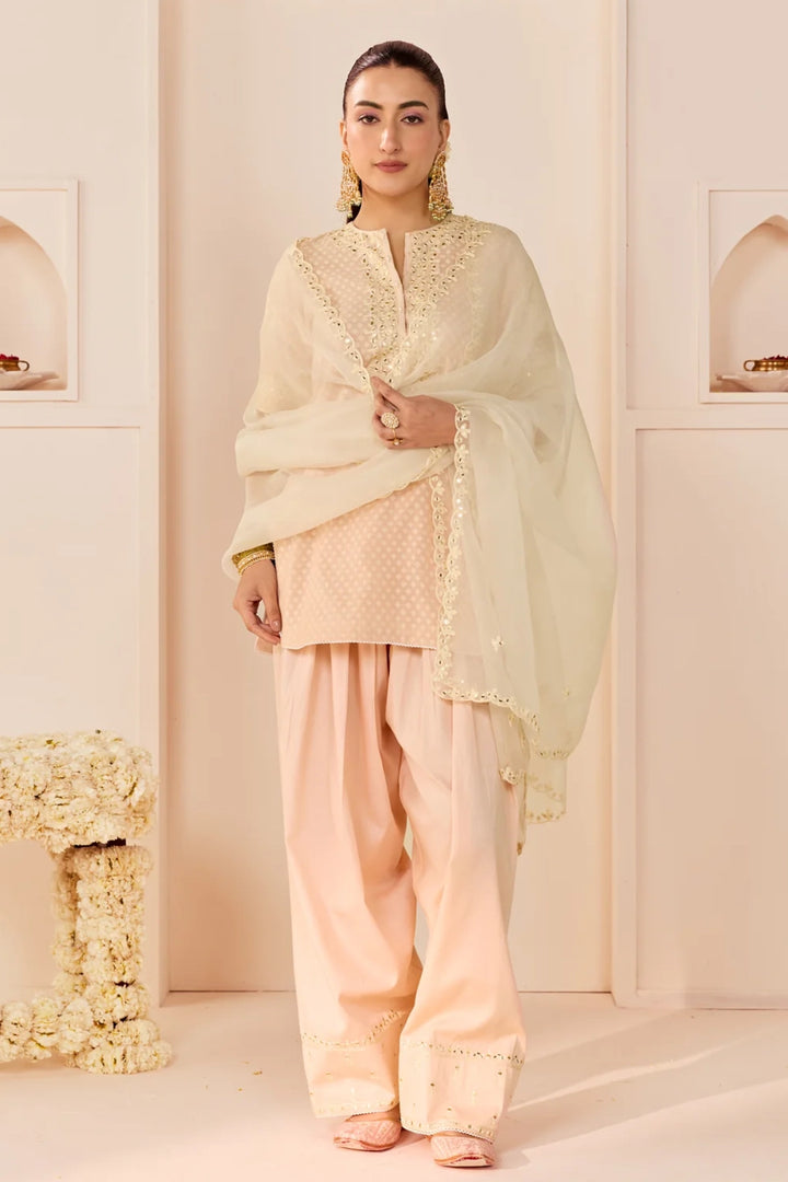 Anaisha - Carnation Pink Short Kurta With Farshi Salwar and dupatta