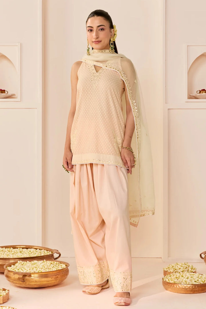 Miral - Carnation Pink Short Kurta With Farsi Salwar and dupatta
