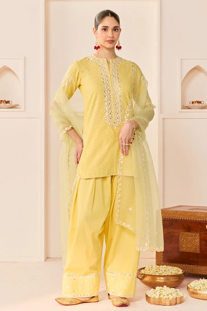 Anaisha - Lemon Yellow Short Kurta With Farshi Salwar