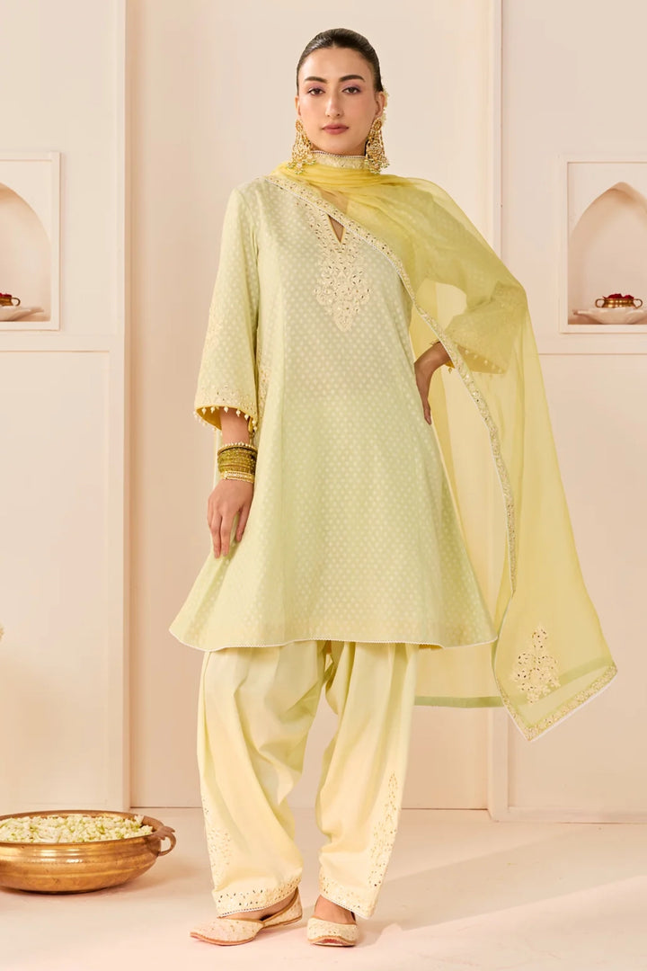 Reem - Mint Green Short Choga With Dogri Salwar and dupatta