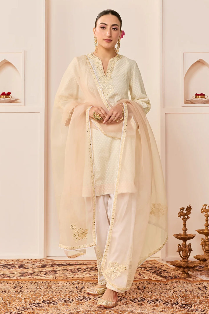 Reem - Daisy Ivory Short Choga With Dogri Salwar and dupatta