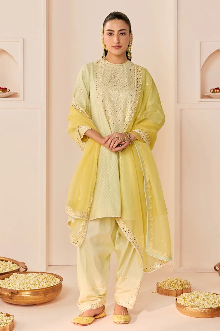 Nida - Mint Green Short Choga With Farshi Salwar and dupatta