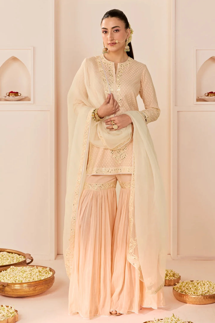 Yasneen - Carnation Pink Short Kurta With Garara And Dupatta