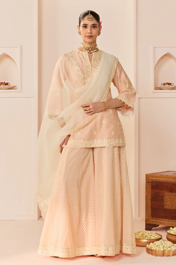 Rehma - Carnation Pink Short Kurta With Sharara And Dupatta