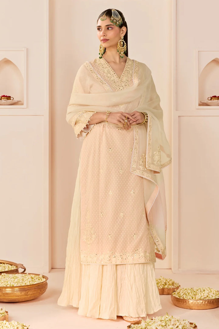 Ruhani - Carnation Pink Long Kurta With Skirt And Dupatta