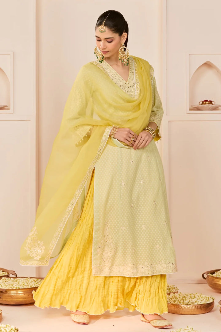 Ruhani - Mint Green Long Kurta With Skirt And Dupatta