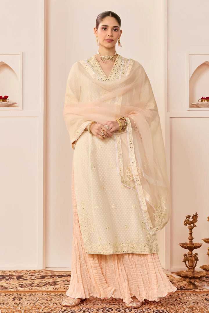 Ruhani -daisy Ivory Long Kurta With Skirt And Dupatta