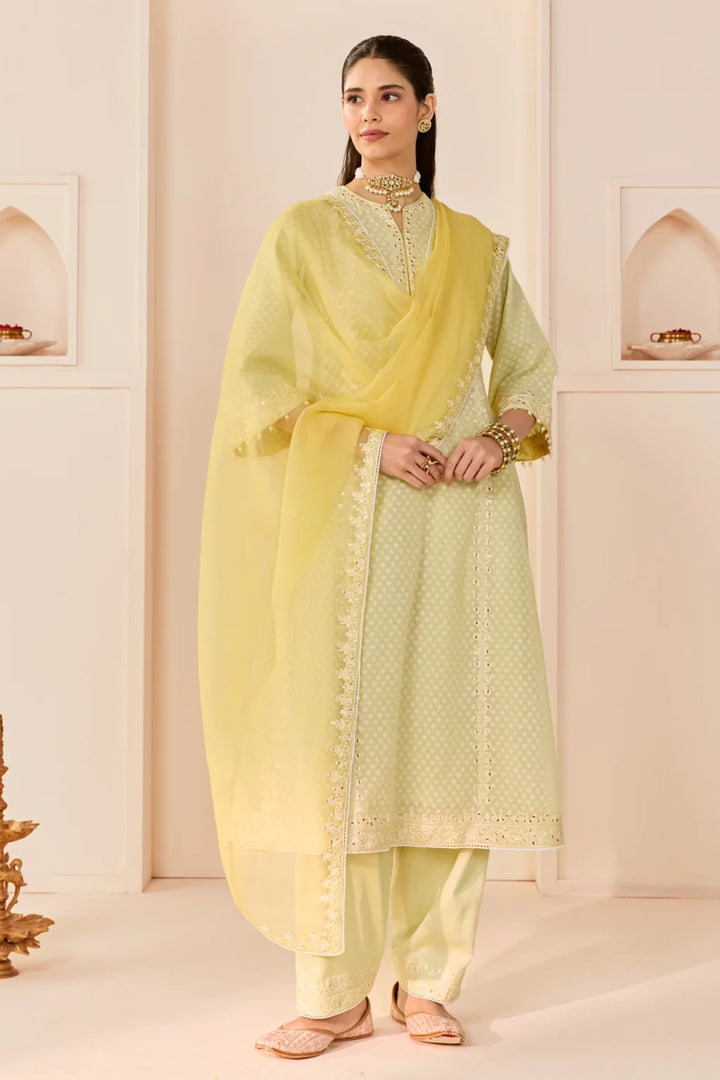 Firdaus - Mint Green Long Kalidaar Chauga With Dogri Salwar And Dupatta
