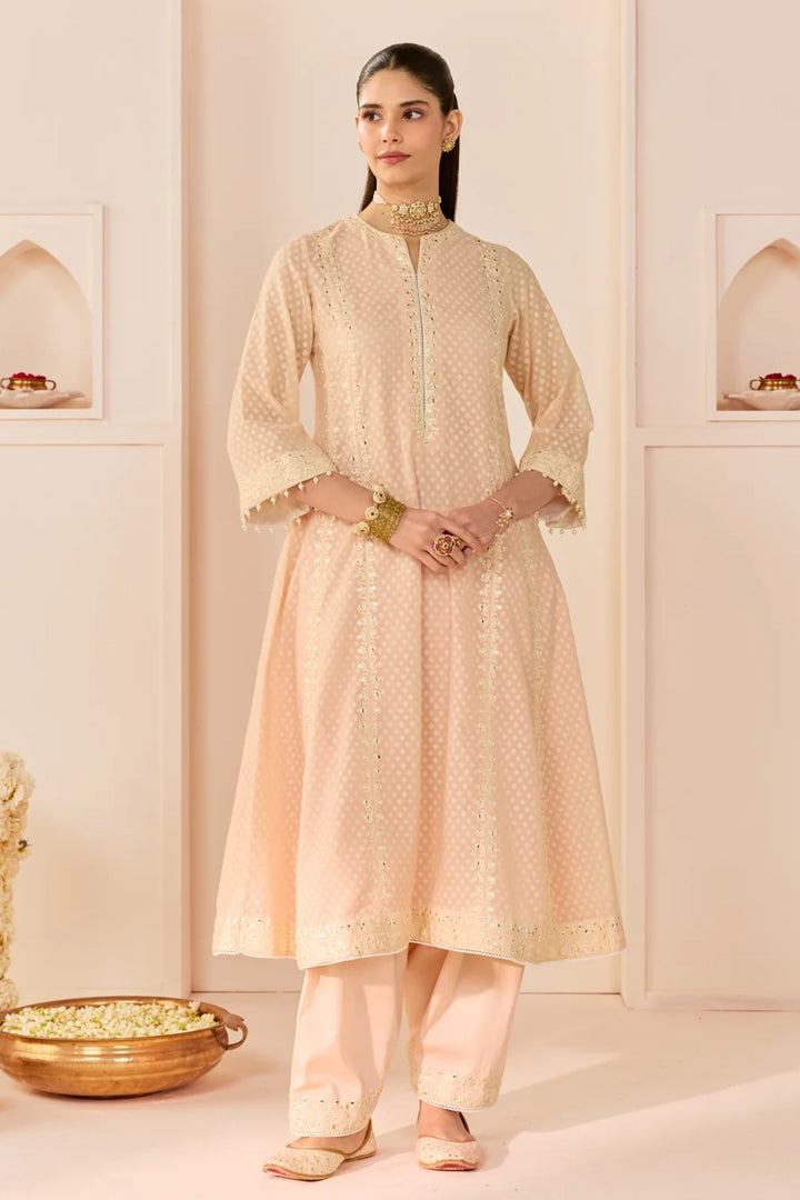Firdaus - Carnation Pink Long Kalidaar Chauga With Dogri Salwar And Dupatta