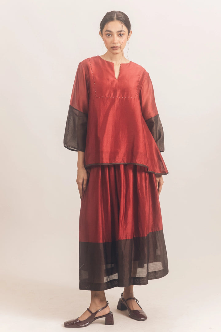 Block skirt set Red