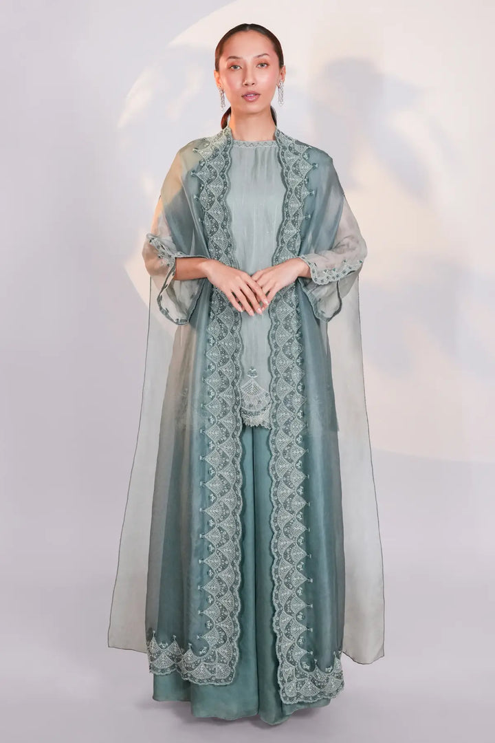 Blue Organza Lace Cape