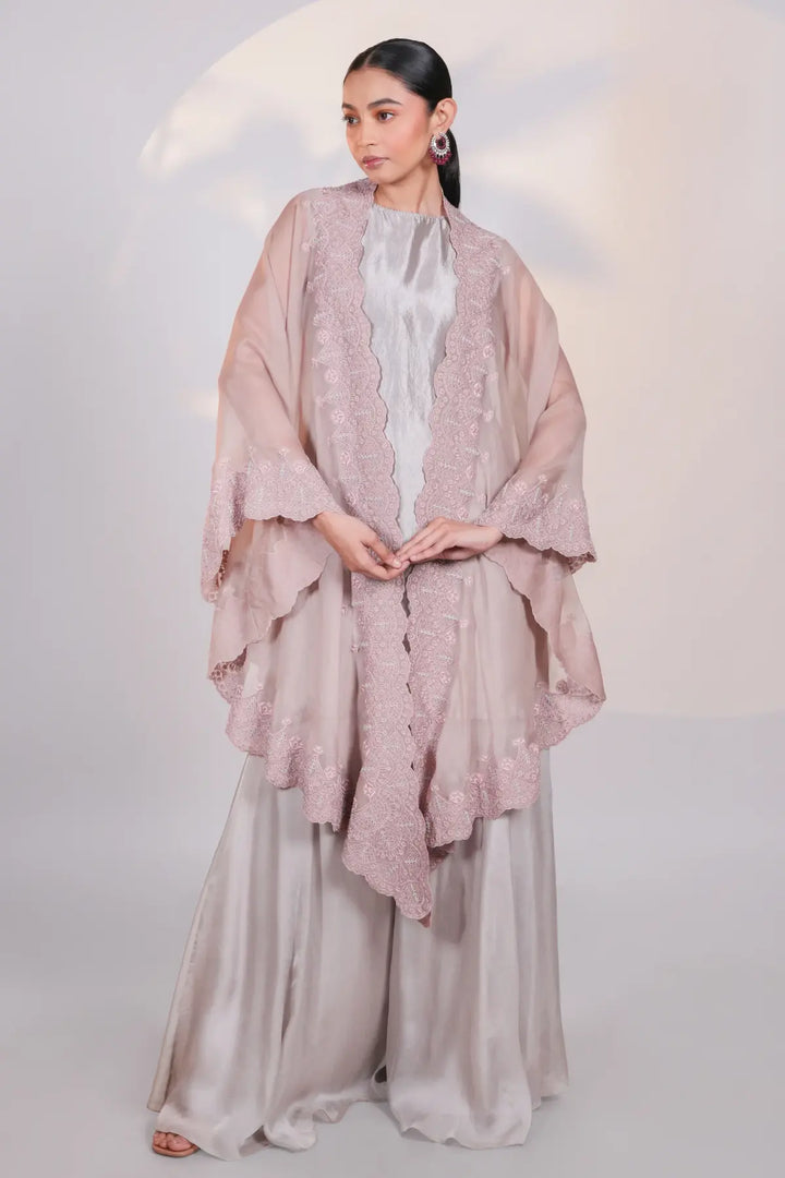 Peach Organza Lace Cape