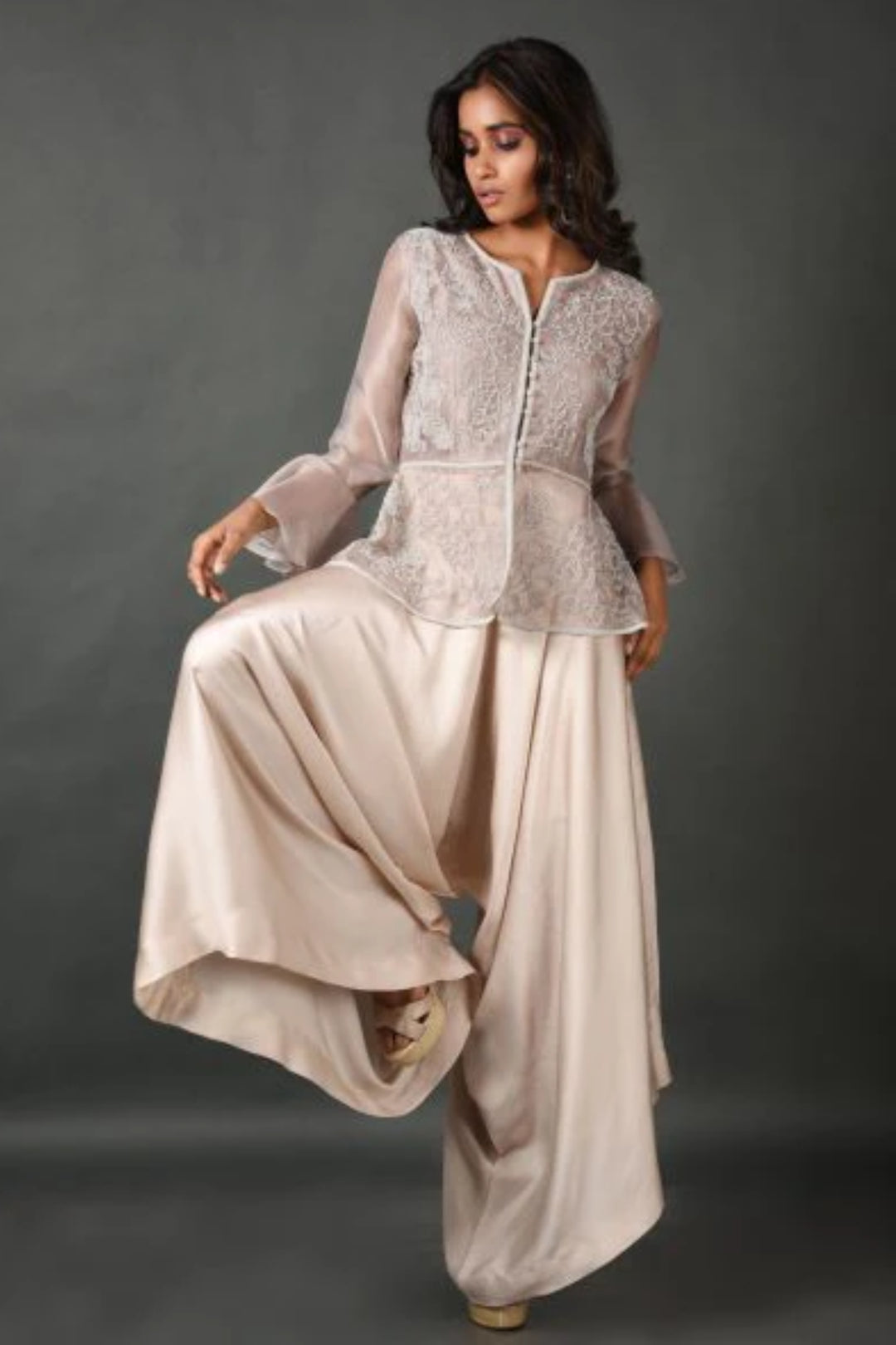 Grey Satin Top With Pant
