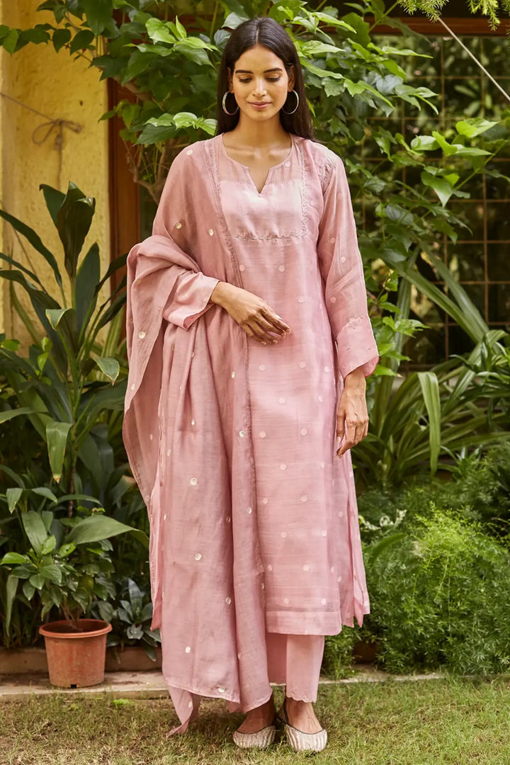 Blush Woven Dots Kurta Set