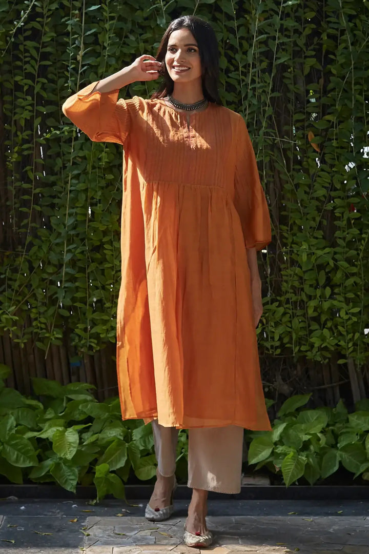 Saffron Tagai Work Kurta Set