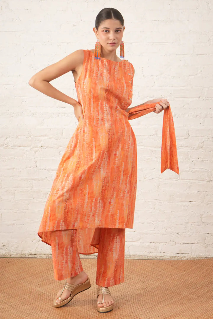 Peach Side Tie-Up Kurta with Pants