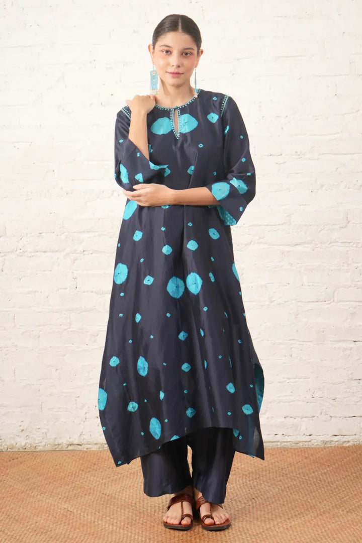 Indigo Silk Chanderi Kurta with Bandhini