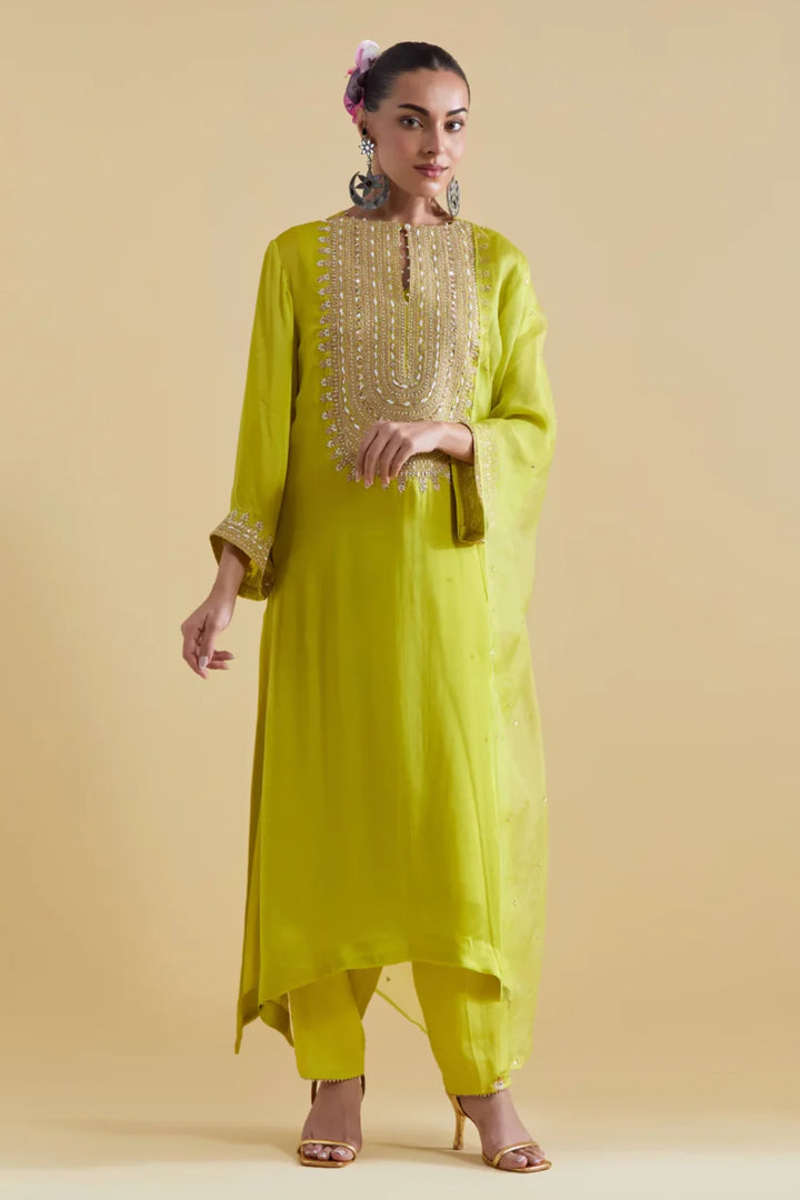 Pista Green Kurta Set with Dori Embroidery