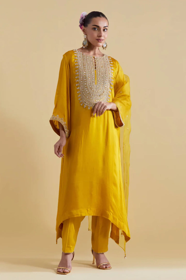 Mustard Kurta Set with Dori Embroidery