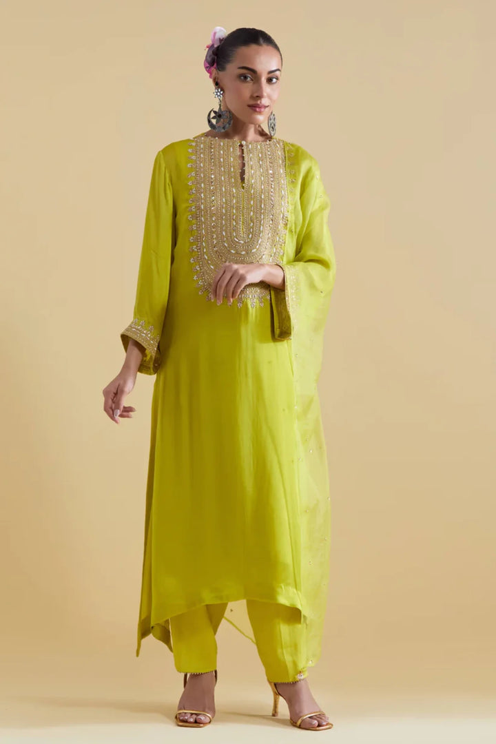 Lime Kurta Set with Dori Embroidery