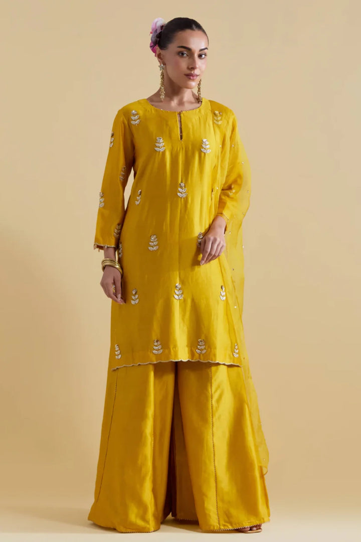 Mustard Hand Embroidered Kurta and Sharara Set