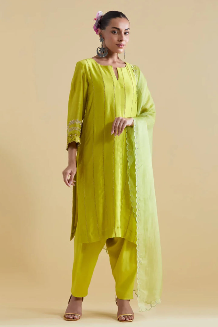 Lime Short Kurta with a Salwaar