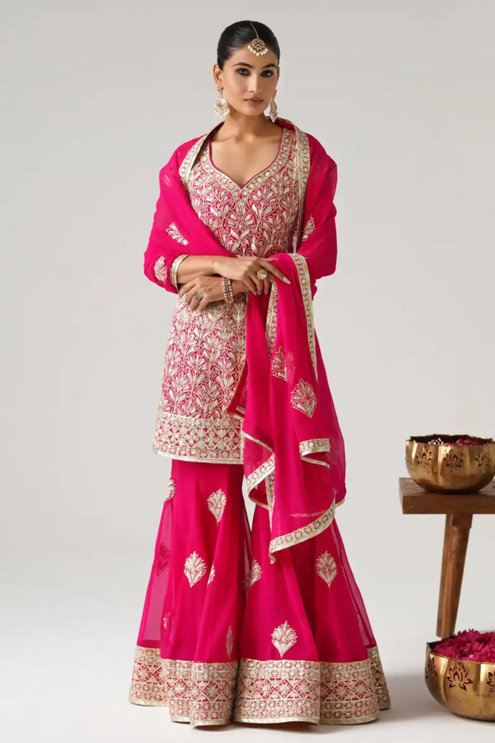 Dilruba - Short Kurta Sharara Set - Pink