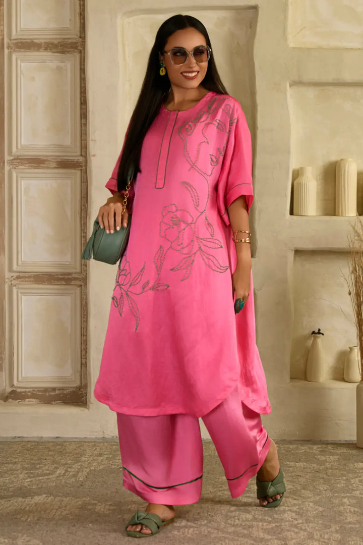 rangrasiya long co-ord set-sharbati pink