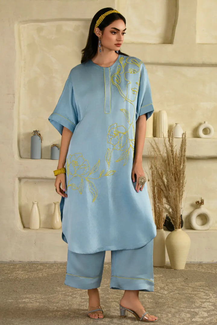 rangrasiya long co-ord set-aasmani blue