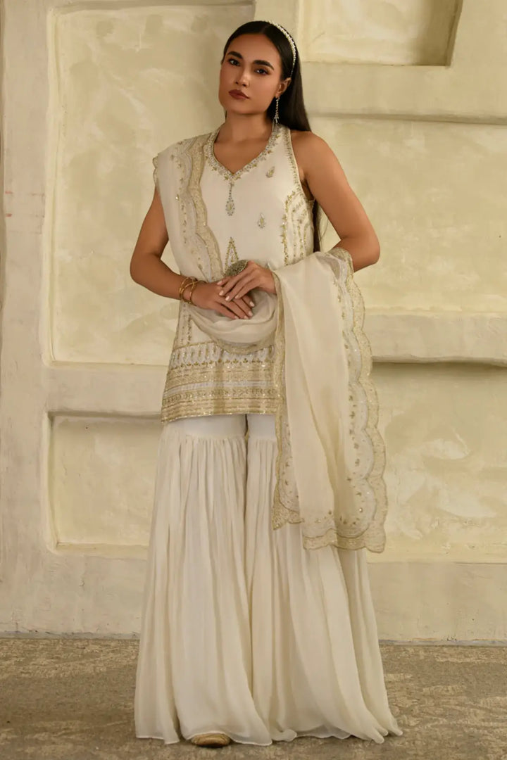 zeba halter neck kurta set-chandrika ivory
