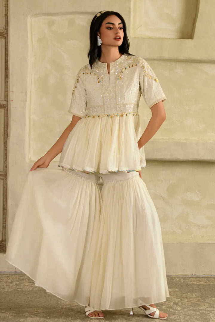 dhun peplum set-chandrika ivory