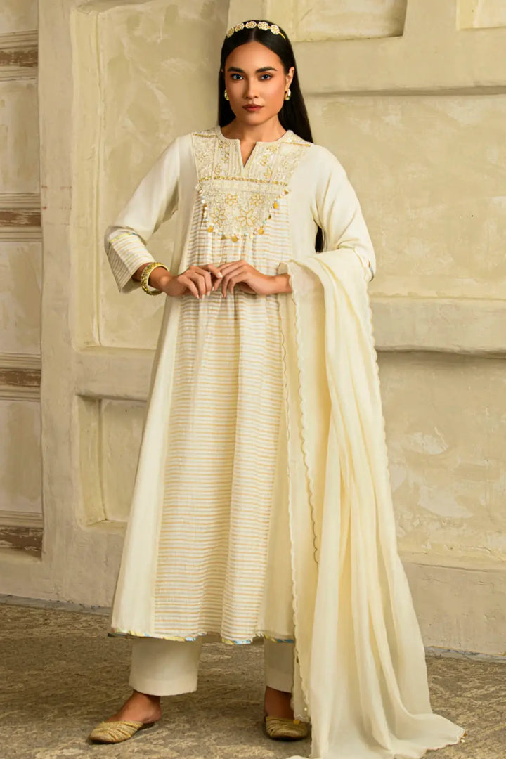 aarzoo Anarkali set-chandrika ivory