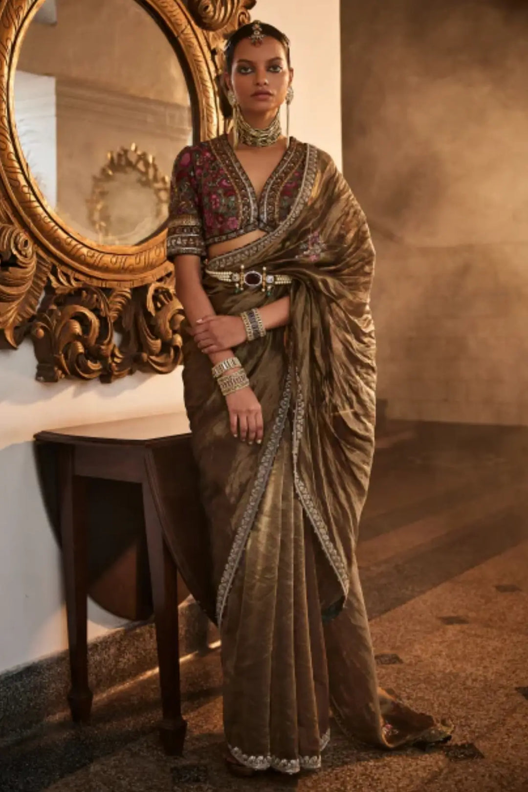 zoya saree set vintage gold