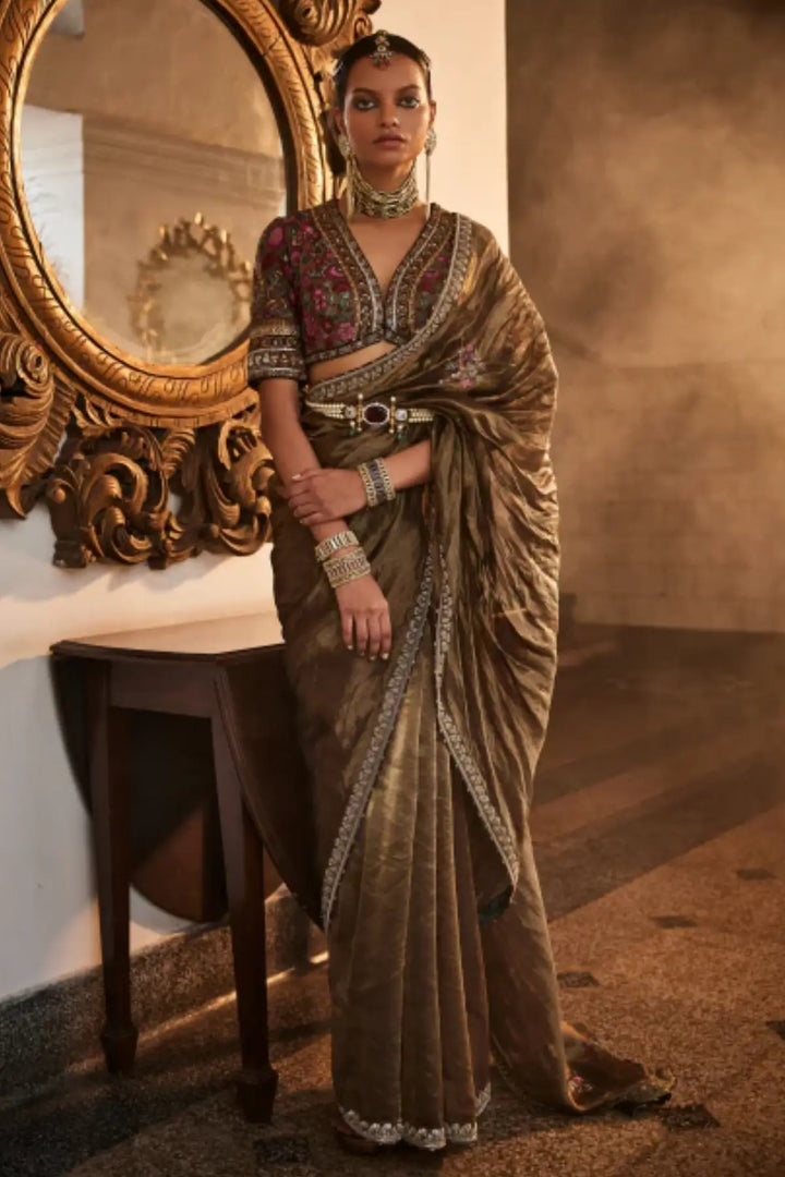 zoya saree set vintage gold