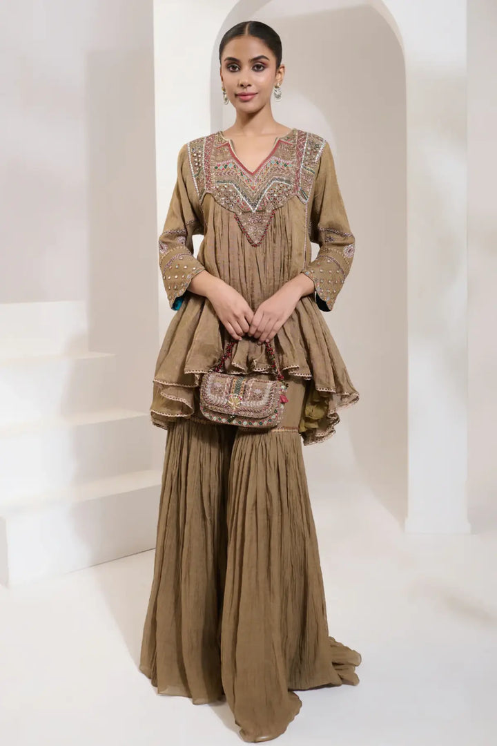 aafra short choga set antique gold