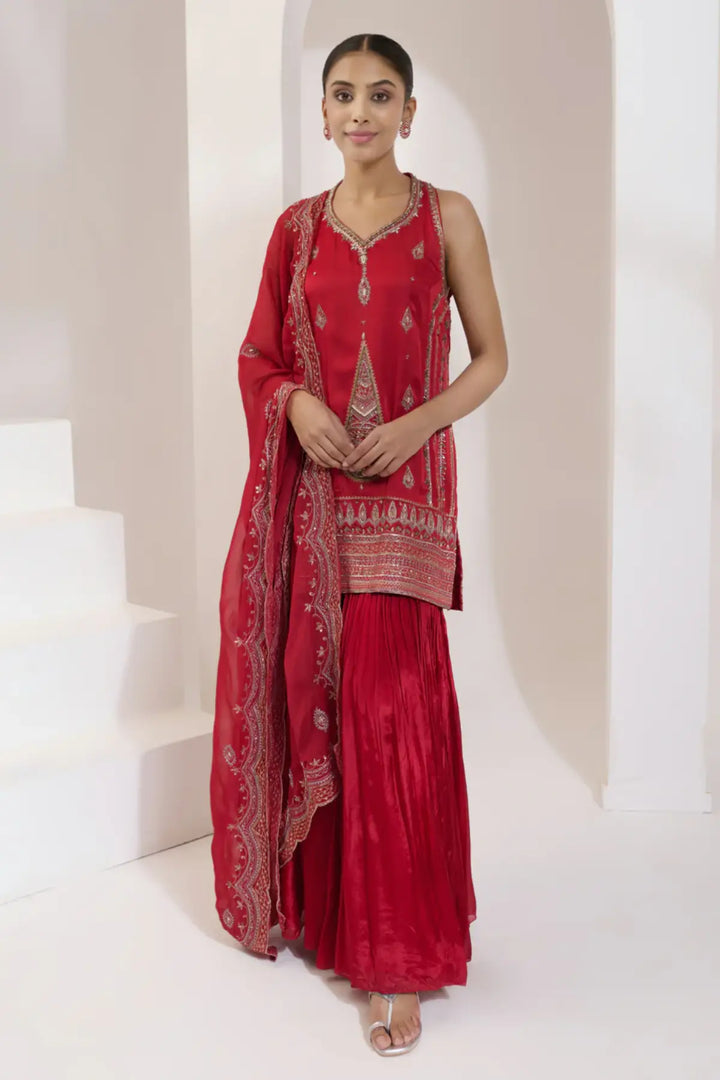 zeba halter kurta set sindoori