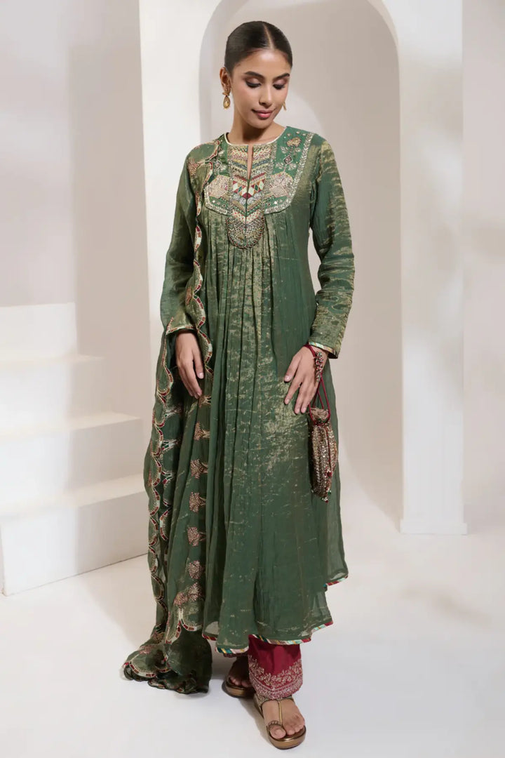samsara kali kurta set green