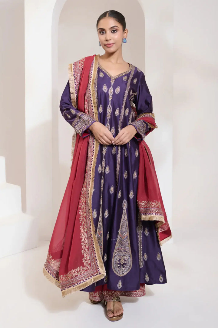 afsana anarkali set purple-red