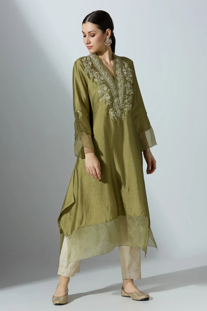 Green Silk Kurta