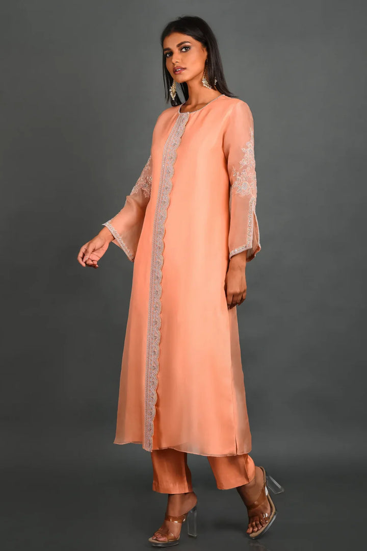Peach Viscose Pant With Dupatta and Kurta