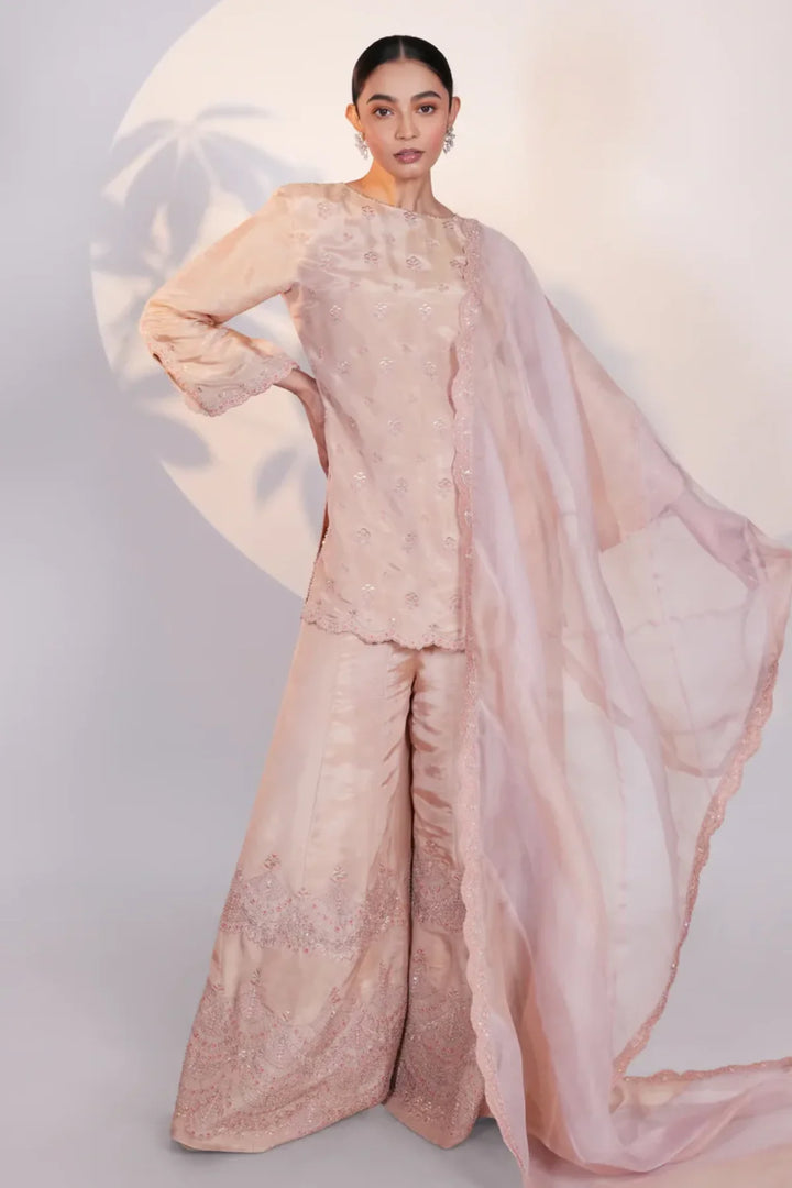 Peach Tissue Kurta Set