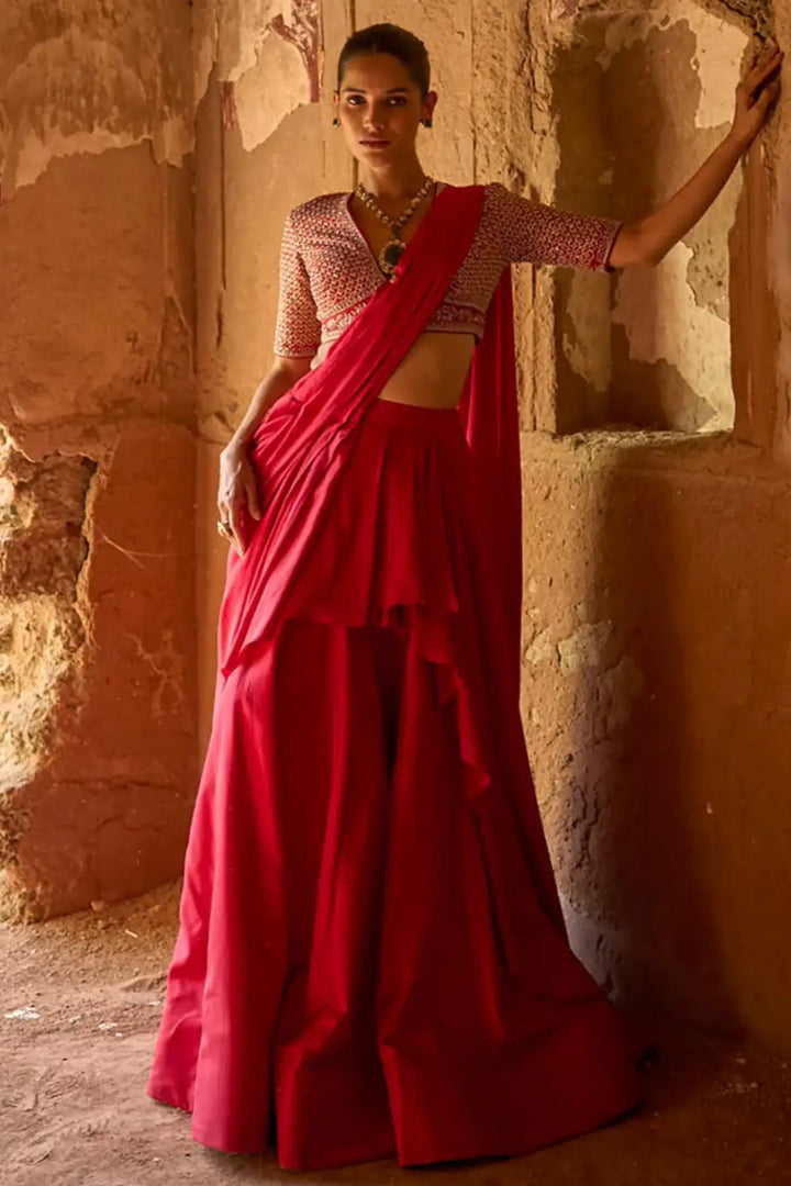 Pink Pre-Draped Saree