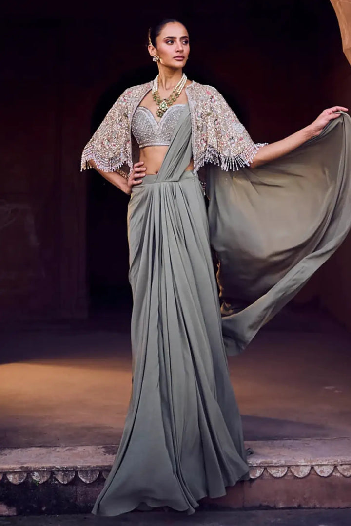Mint Green Pre-Draped Saree