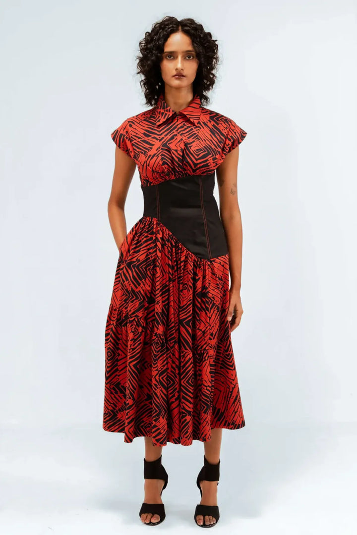 Florix Print Basque Tiered Dress