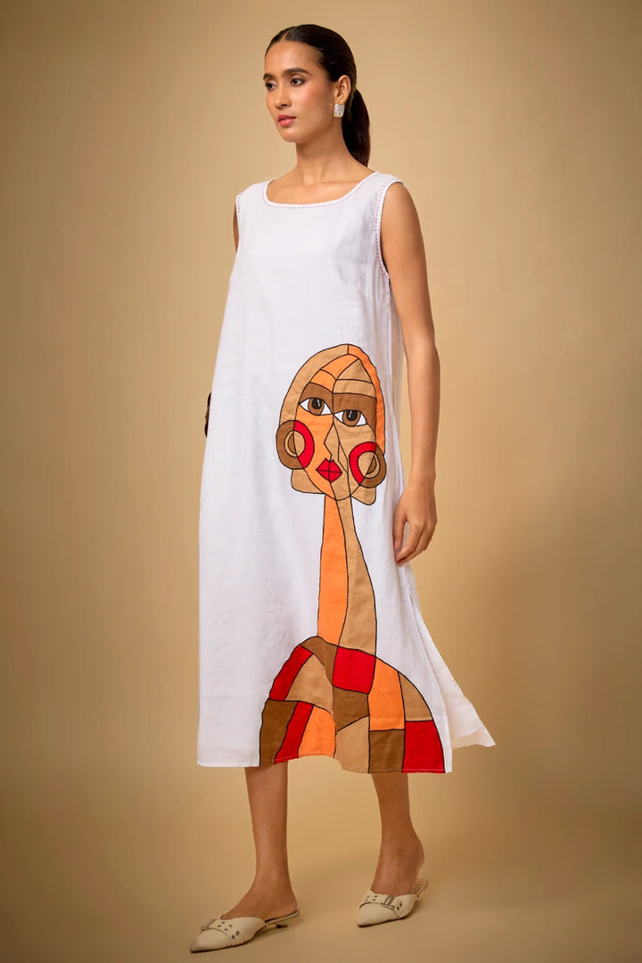 White Face Embroidered Dress